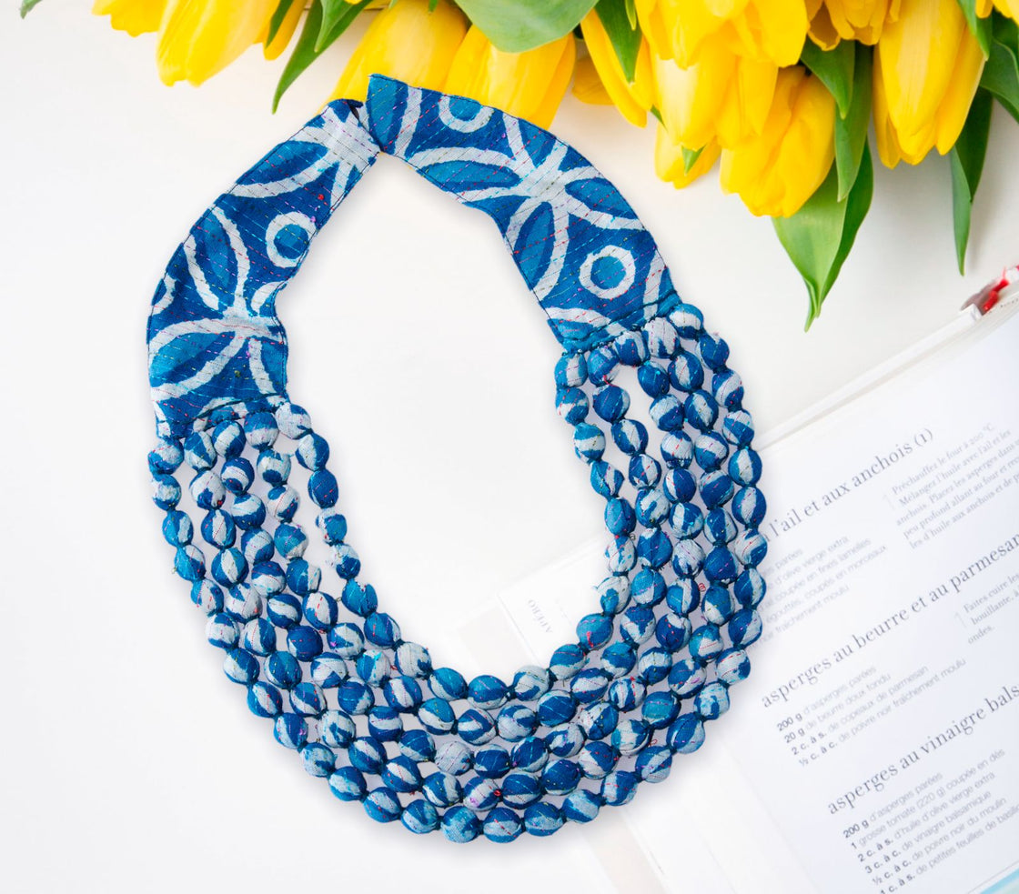 Bagru Block Print Fabric Beads Necklace