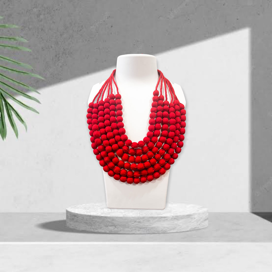Red Beaded Fabric Necklace