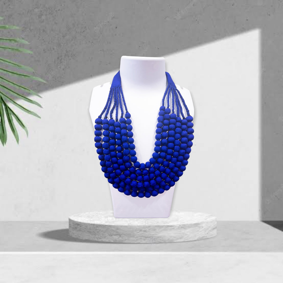 Blue Fabric Beads Necklace